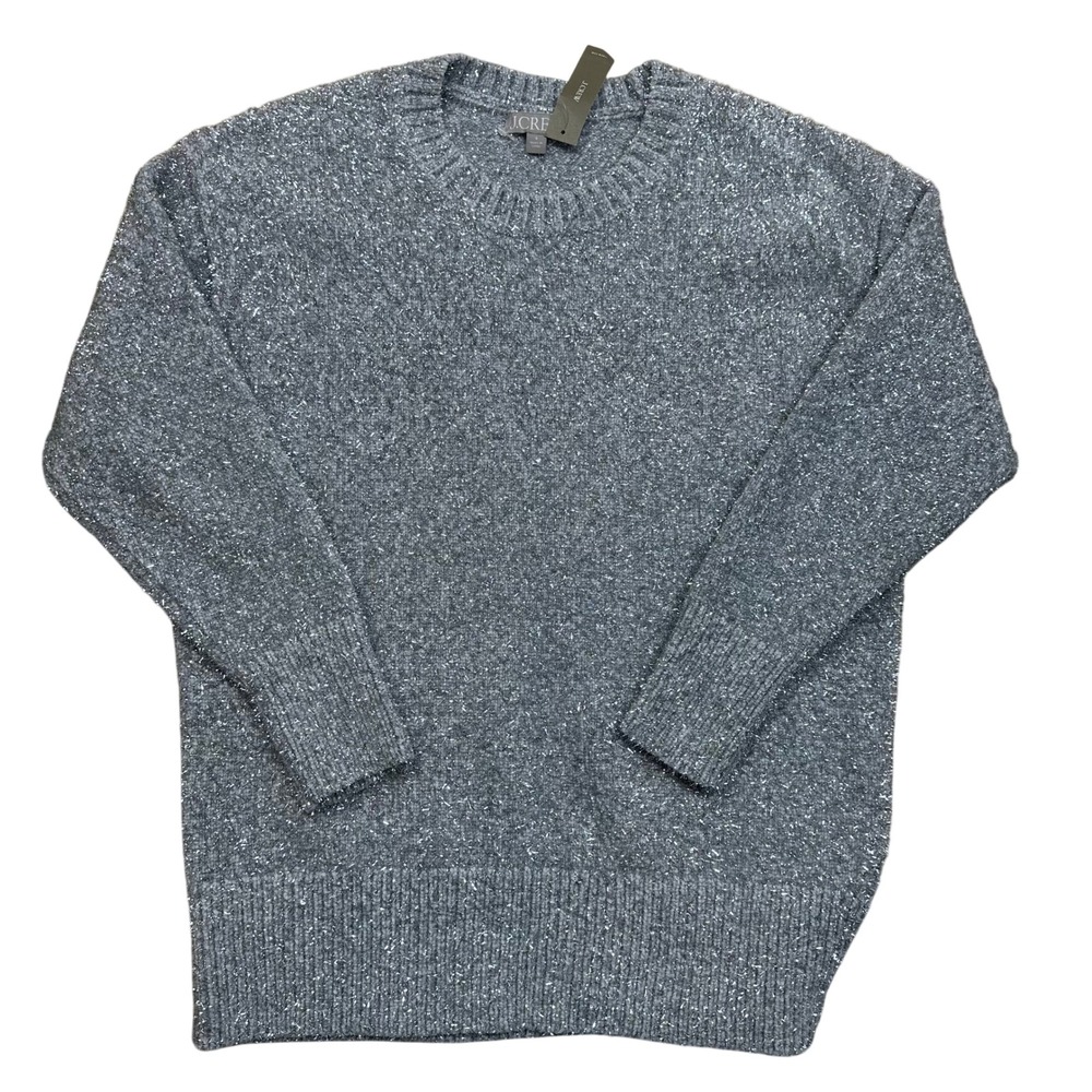 J. Crew Women's Sparkle Glitter Knit Sweater Long Sleeve Crew Neck Gray Size S